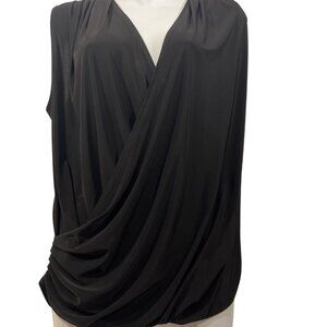 NIC & ZOE waterfall wrap sleeveless blouse V neck BLACK Women L